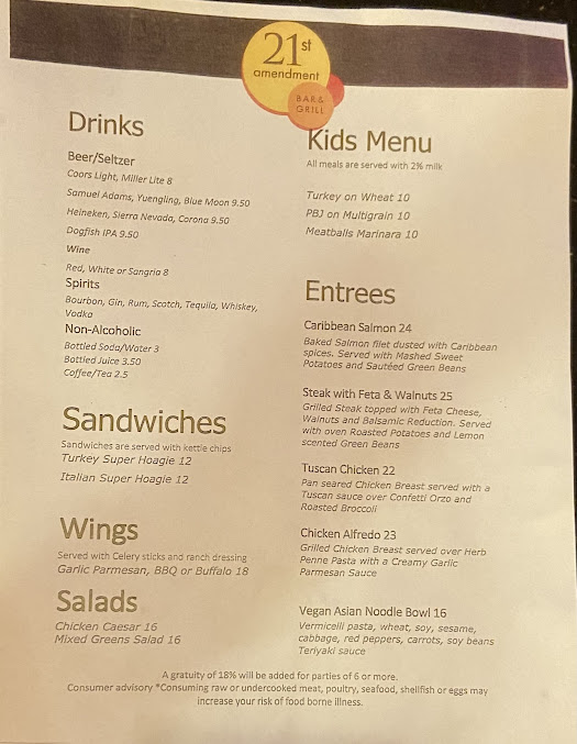 Menu 21St Amendment Bar Grill - 23