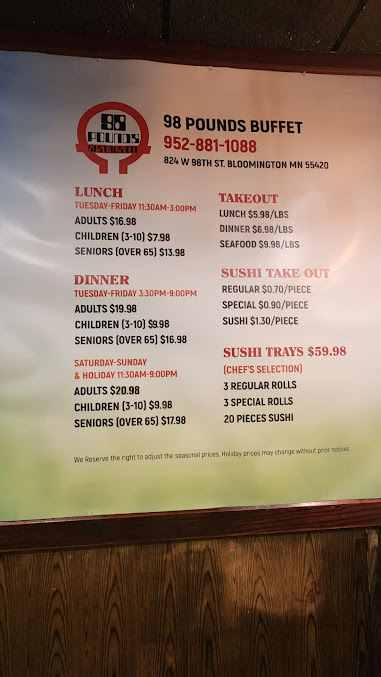 Menu 98 Pounds Buffet - 24