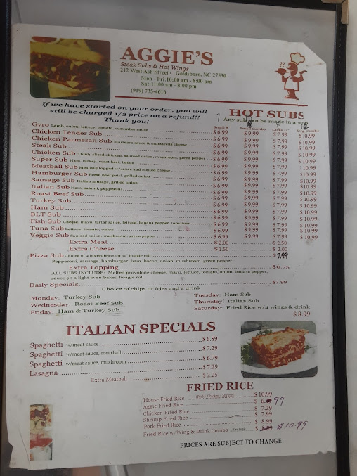 Menu Aggie's Steak Subs - 9