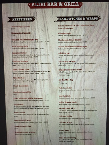 Menu Alibi Bar Grill - 21