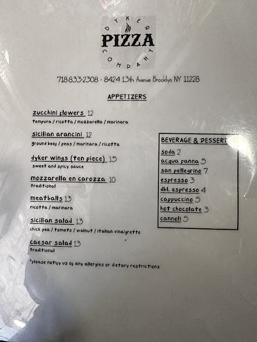 Menu Apizza: Dyker Pizza Company - 23