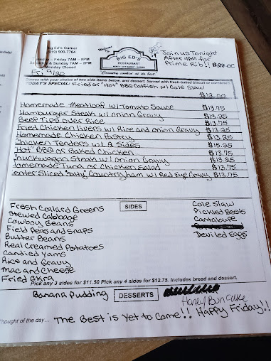 Menu Big Ed's Garner Restaurant - 24