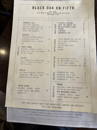 Menu Black Oak On Fifth - 26