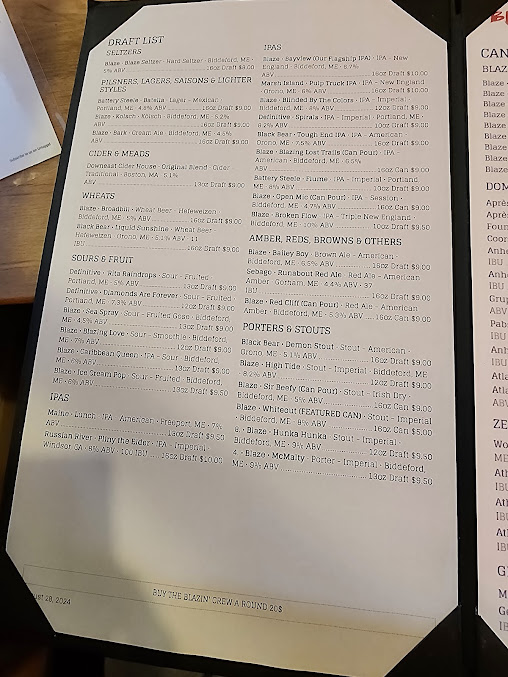 Menu Blaze Bar Harbor - 29