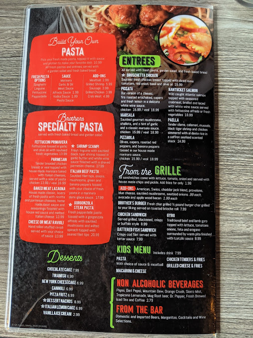 Menu Brothers Pizza Italian Restaurant - 21