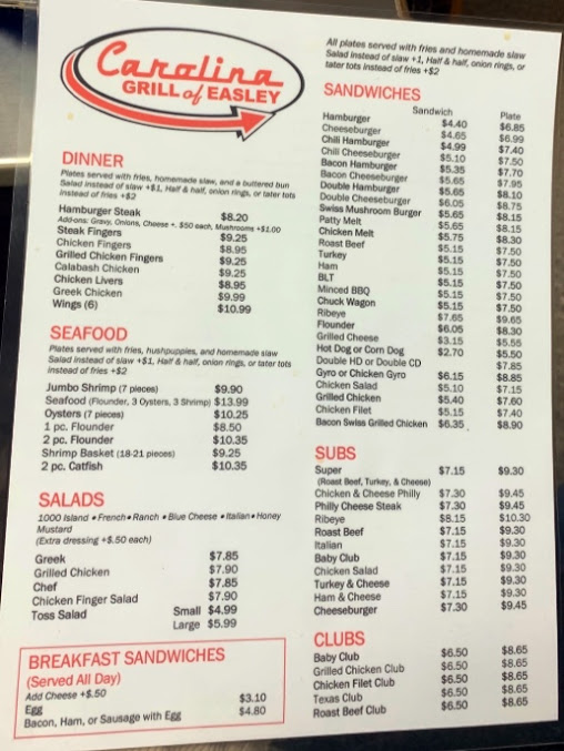 Menu Carolina Grill Of Easley - 15