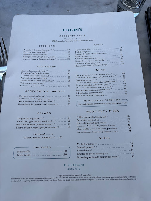 Menu Cecconi's Dumbo - 21