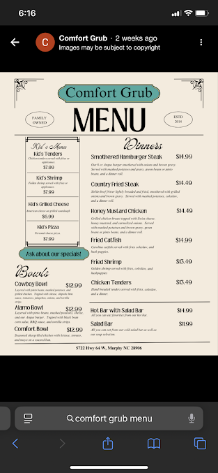 Menu Comfort Grub Eatery And Catering - 23