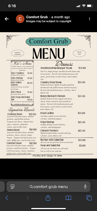 Menu Comfort Grub Eatery And Catering - 24