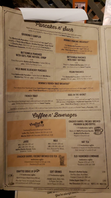 Menu Cracker Barrel Old Country Store - 23