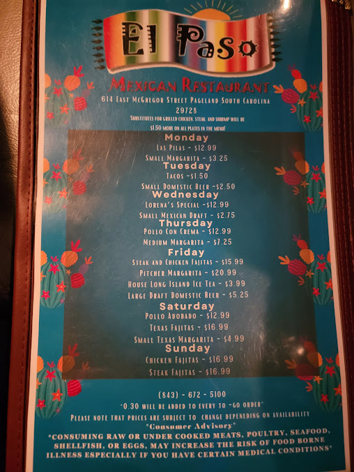 Menu El Paso Grill Mexican Restaurant - 20