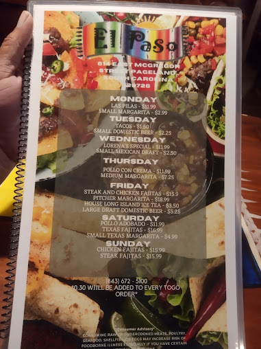 Menu El Paso Grill Mexican Restaurant - 27