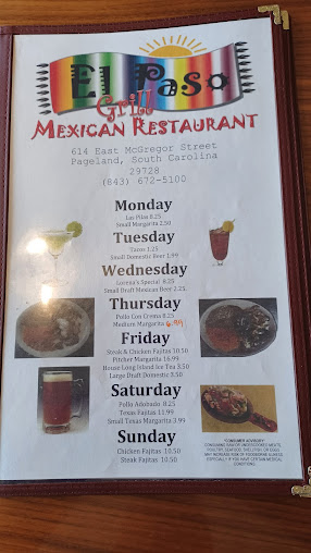 Menu El Paso Grill Mexican Restaurant - 29