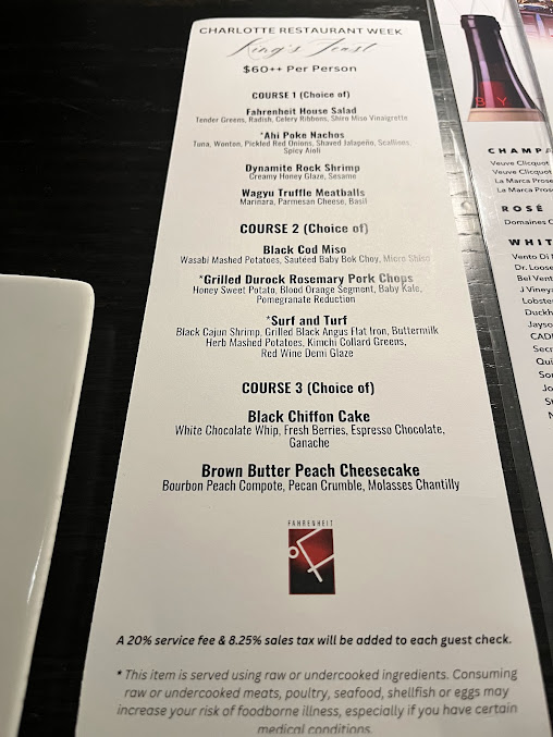 Menu Fahrenheit Charlotte - 24
