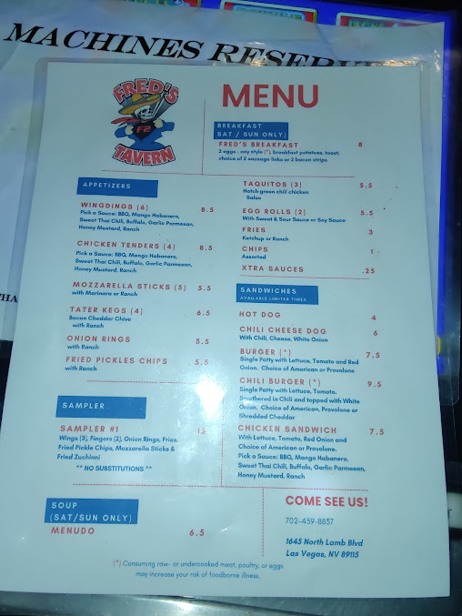 Menu Freds Tavern - 21