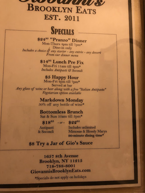 Menu Giovanni's Brooklyn Eats - 24