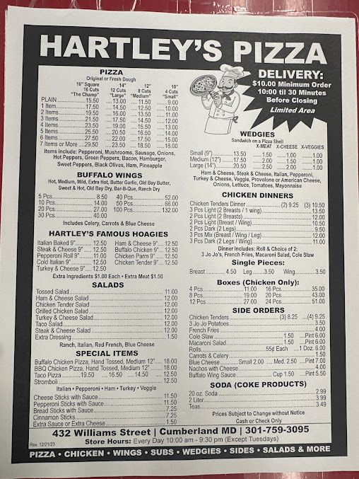 Menu Hartleys Pizza - 11