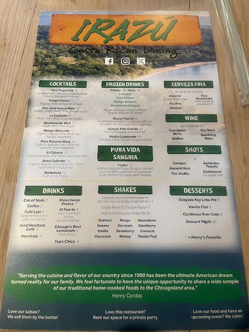 Menu Irazu Costa Rican Restaurant & Catering - 22