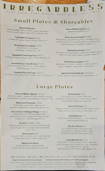Menu Irregardless - 21
