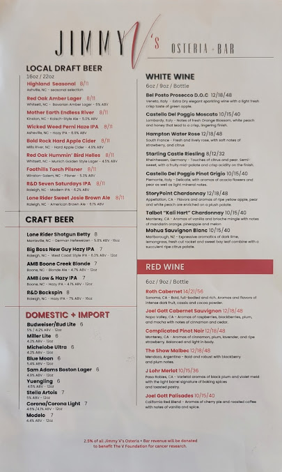 Menu Jimmy V's Osteria & Bar - 21