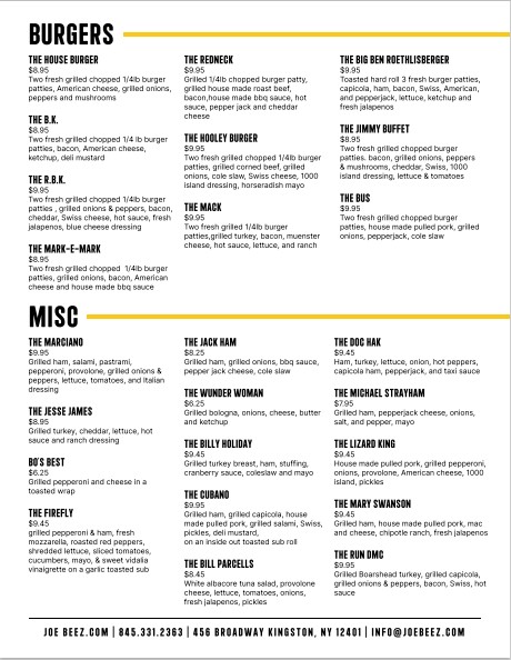 Menu Joe Beez - 24