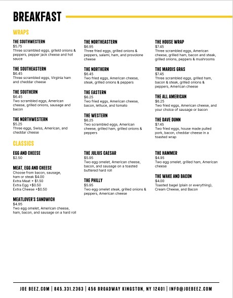 Menu Joe Beez - 25