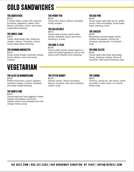 Menu Joe Beez - 27