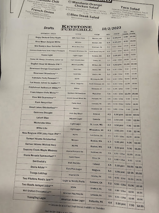 Menu Keystone Pub - 21