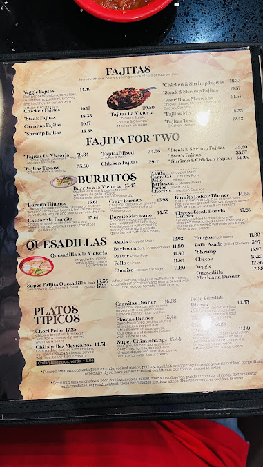 Menu La Victoria Mexican Restaurant - 22