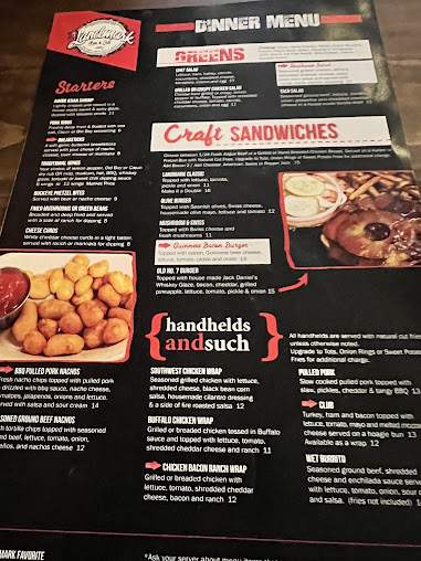 Menu Landmark Bar Grill - 21