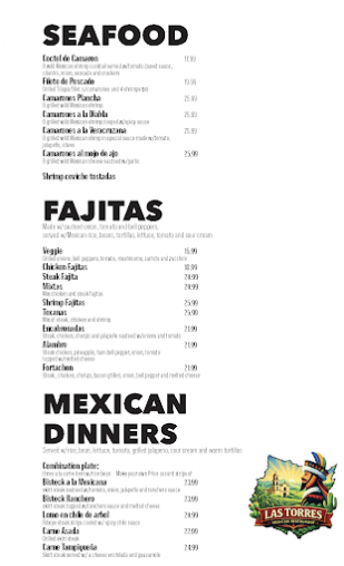 Menu Las Torres Mexican Restaurant - 20
