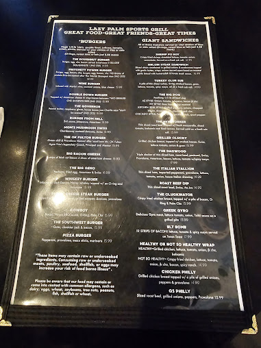 Menu Lazy Palm Sports Grill - 20