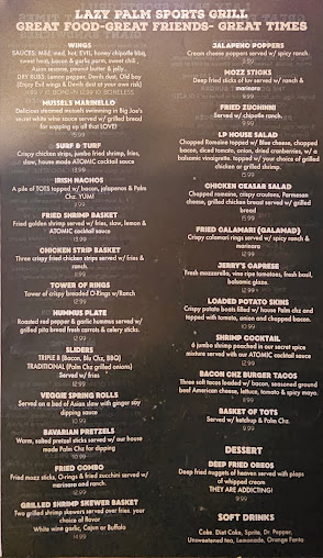 Menu Lazy Palm Sports Grill - 23