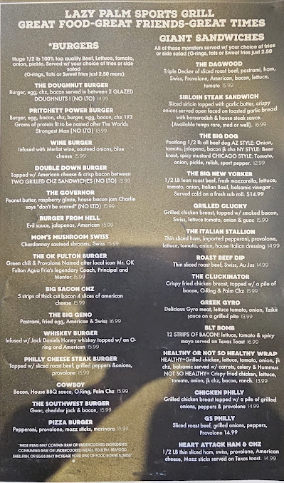 Menu Lazy Palm Sports Grill - 25