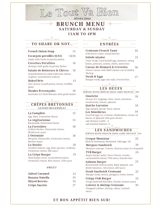 Menu Le Tout Va Bien - French Restaurant - 21
