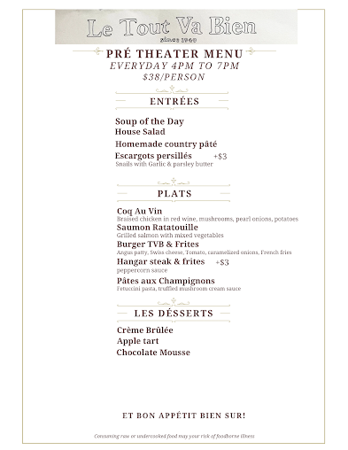 Menu Le Tout Va Bien - French Restaurant - 22