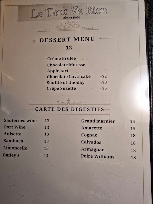Menu Le Tout Va Bien - French Restaurant - 27