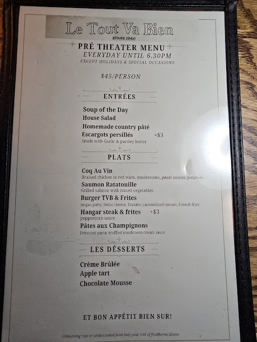 Menu Le Tout Va Bien - French Restaurant - 28