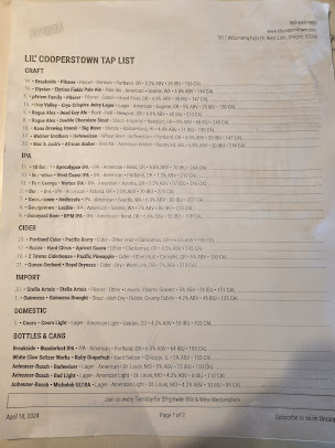 Menu Lil Cooperstown Bar Grill West Linn - 14
