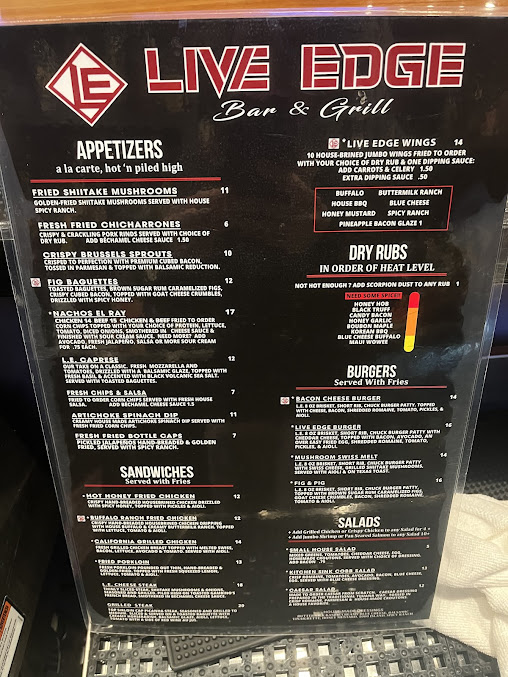 Menu Live Edge Bar Grill - 21