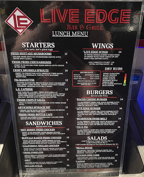 Menu Live Edge Bar Grill - 22