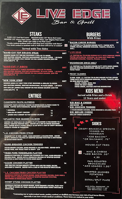 Menu Live Edge Bar Grill - 23