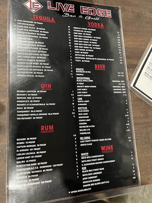 Menu Live Edge Bar Grill - 27