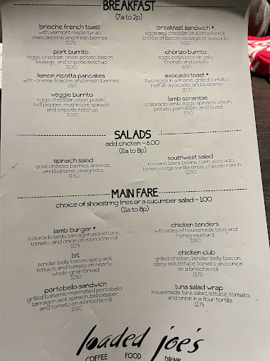 Menu Loaded Joes Avon Restaurants - 24