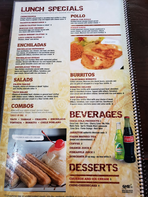 Menu Loco Mexican Restaurant And Cantina Fall Creek Place - 26