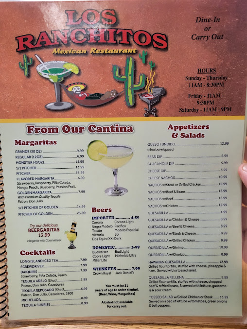 Menu Los Ranchitos Mexican Restaurant Kewanee - 20