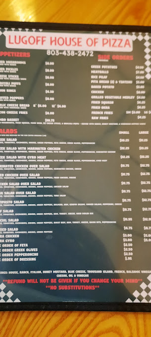 Menu Lugoff House Of Pizza Subs - 27