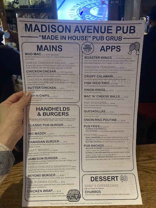 Menu Madison Avenue Pub - 20