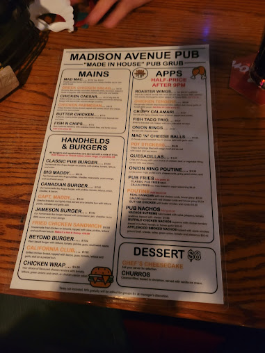 Menu Madison Avenue Pub - 21