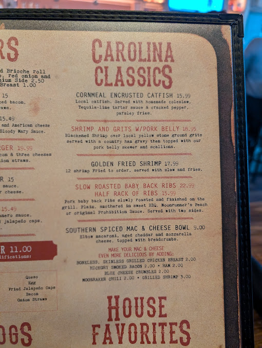 Menu Moonrunners Saloon - South Garner - 29